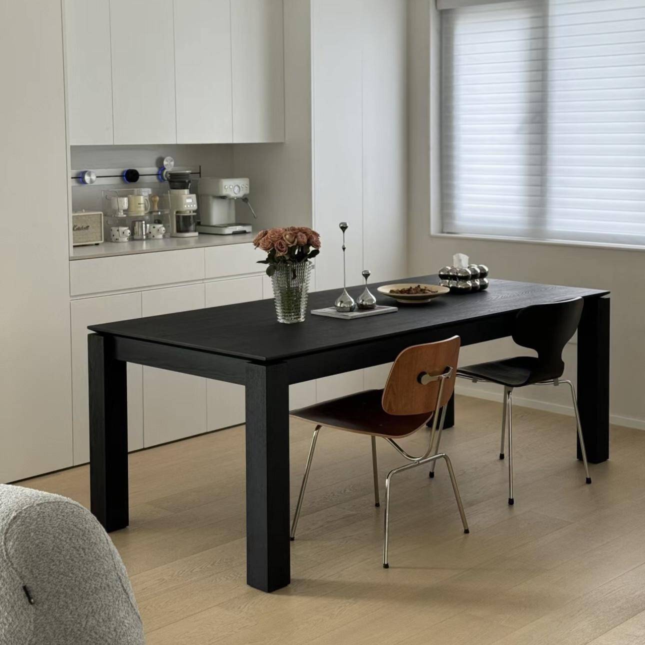 需定制极简黑色实木办公桌现代简约会议桌家用白蜡木餐桌客厅长条