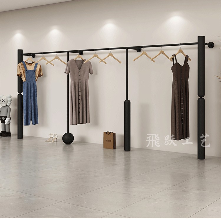 需定制衣架展示架女装店简约铁艺黑色上墙衣服挂衣架服装店陈列货