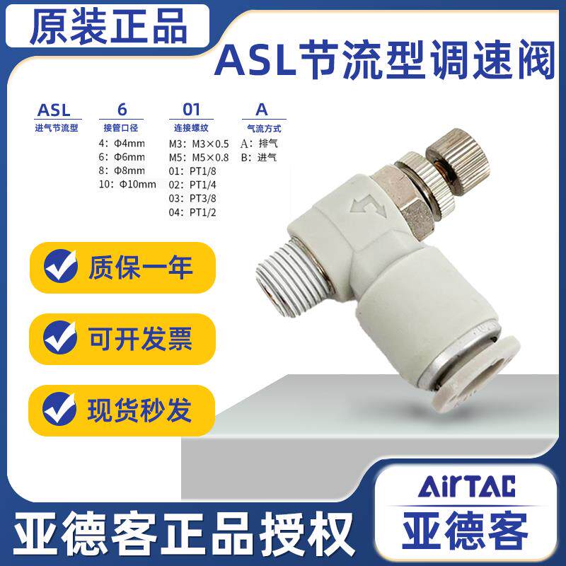 原装亚德客ATC气动调速接头节流阀ASL4/6/8/10/12-M5/01/02/03/04