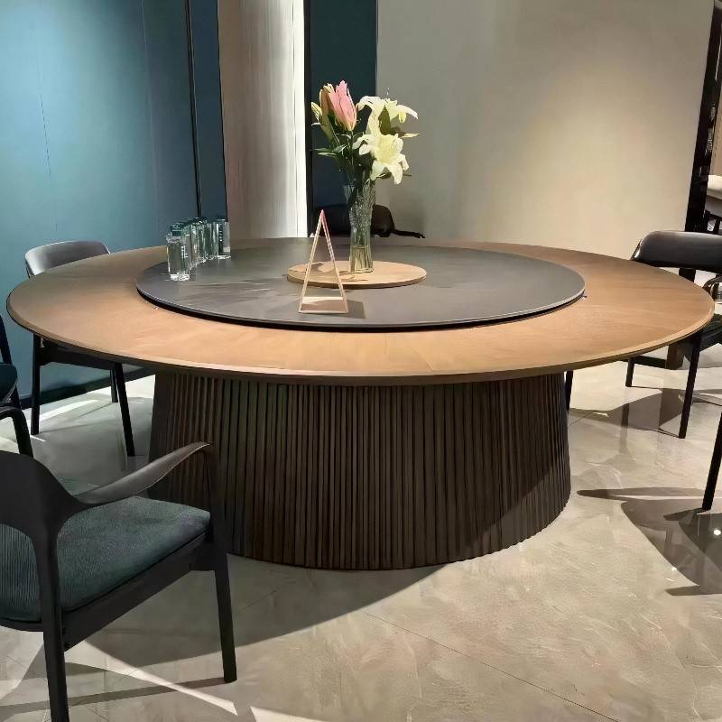 需定制新中式酒店电动餐桌岩板转盘20人大圆桌椅火锅桌会所包厢3