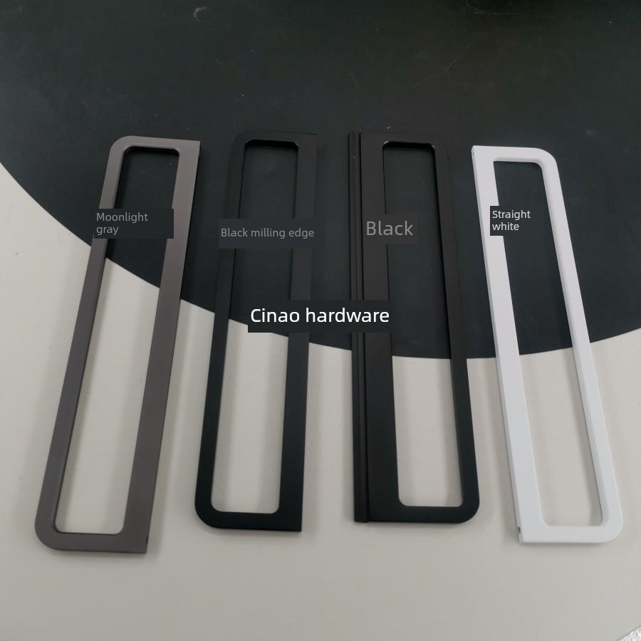 极简窄框铝合金玻璃推拉门拉手推拉门推拉门扣手薄4mm月光灰色