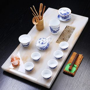 茶具新中式 天然玉石茶盘套装 客厅家用简约高档简约茶台带排水石材