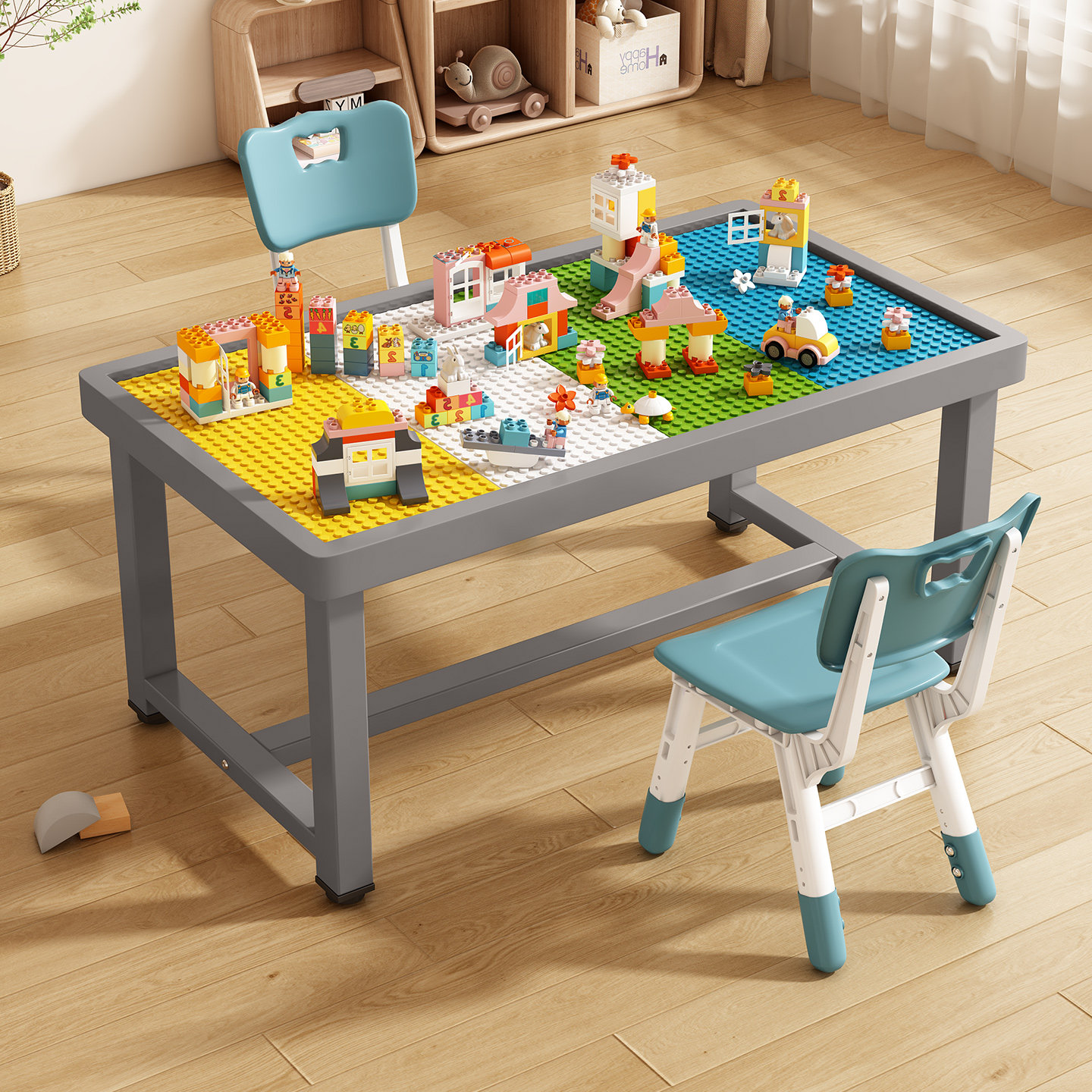 儿童积木桌大颗粒幼儿园益智桌钢化玻璃桌面铁艺框架多功能玩具台,住宅家具,儿童桌（原婴童）,淘宝优惠券,粉丝福利购,淘宝优惠卷