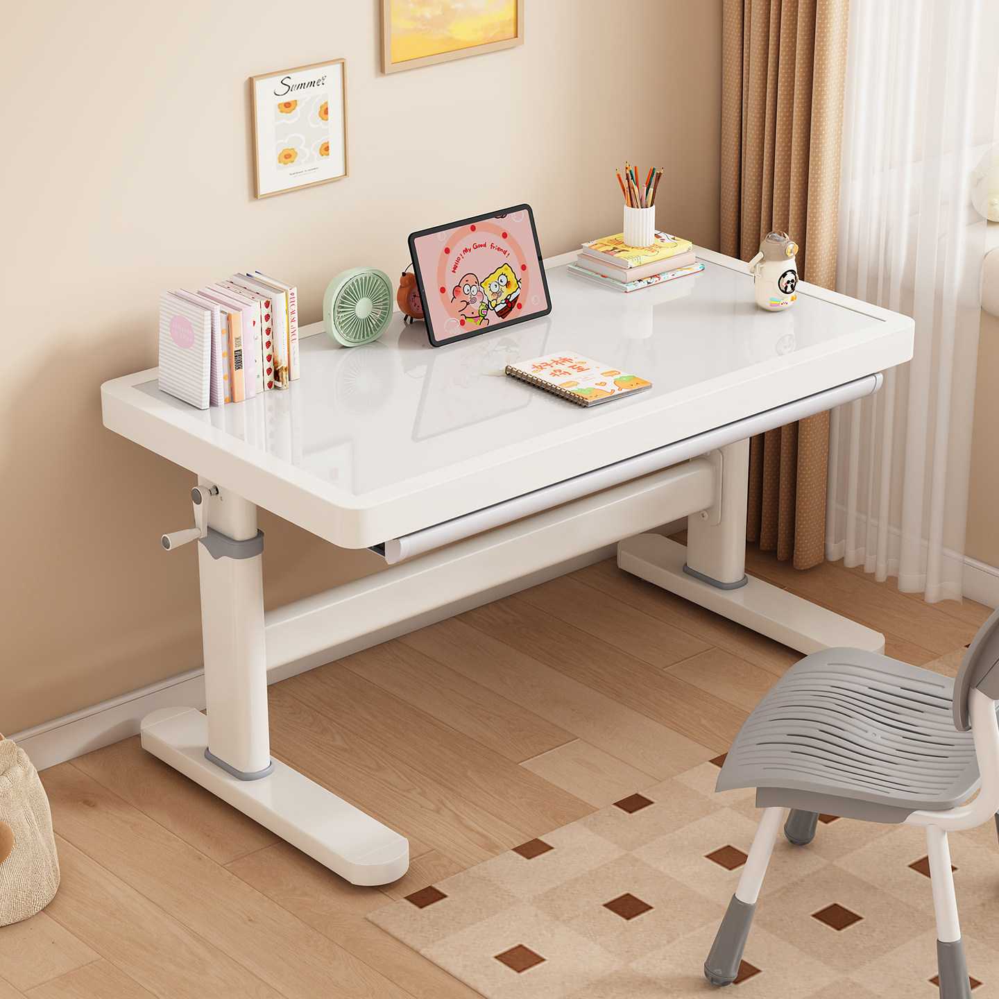 儿童可升降玻璃宽大桌面稳固承重