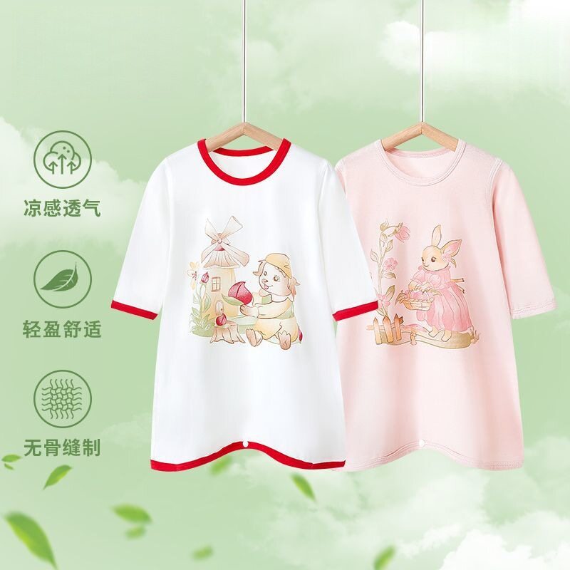 莫代尔宝宝睡袍夏季薄款儿童长袖空调服睡衣婴儿防踢被家居服睡裙