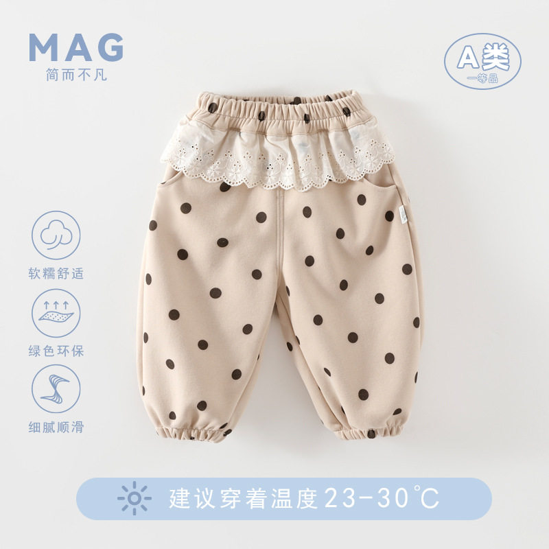 韩系女童裤子宝宝波点休闲裤儿童