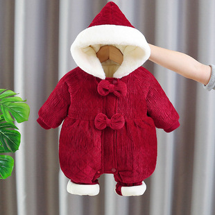 m120宝宝冬装 外出衣服过年棉衣 新生婴儿夹棉加厚连体衣冬季