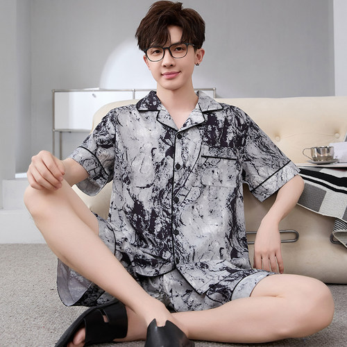 夏季冰丝睡衣男款套装