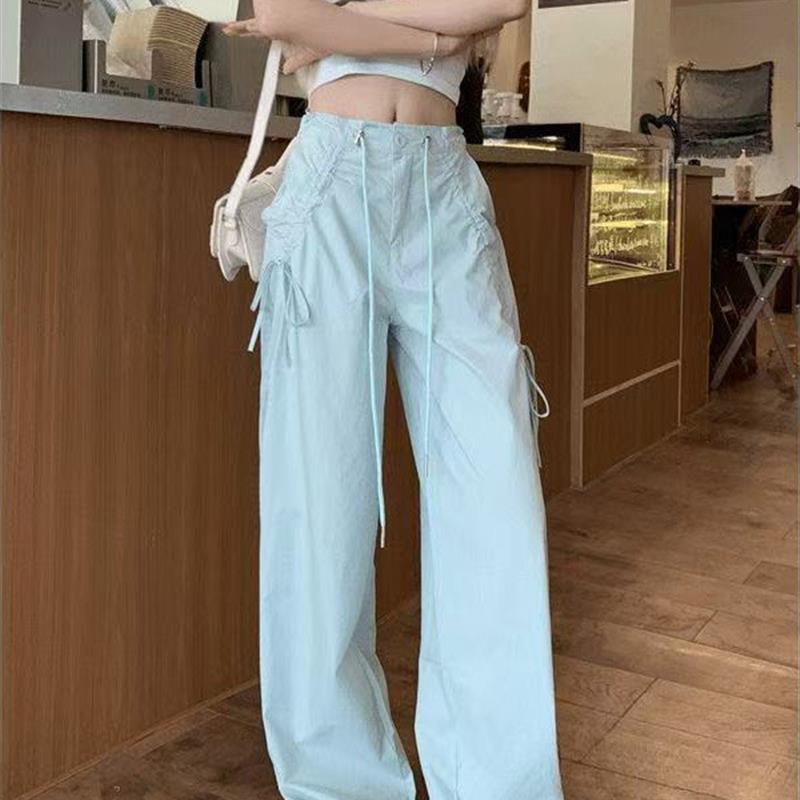 美式工装裤女夏季2025新款复古宽松直筒休闲裤高腰阔腿机能运动裤