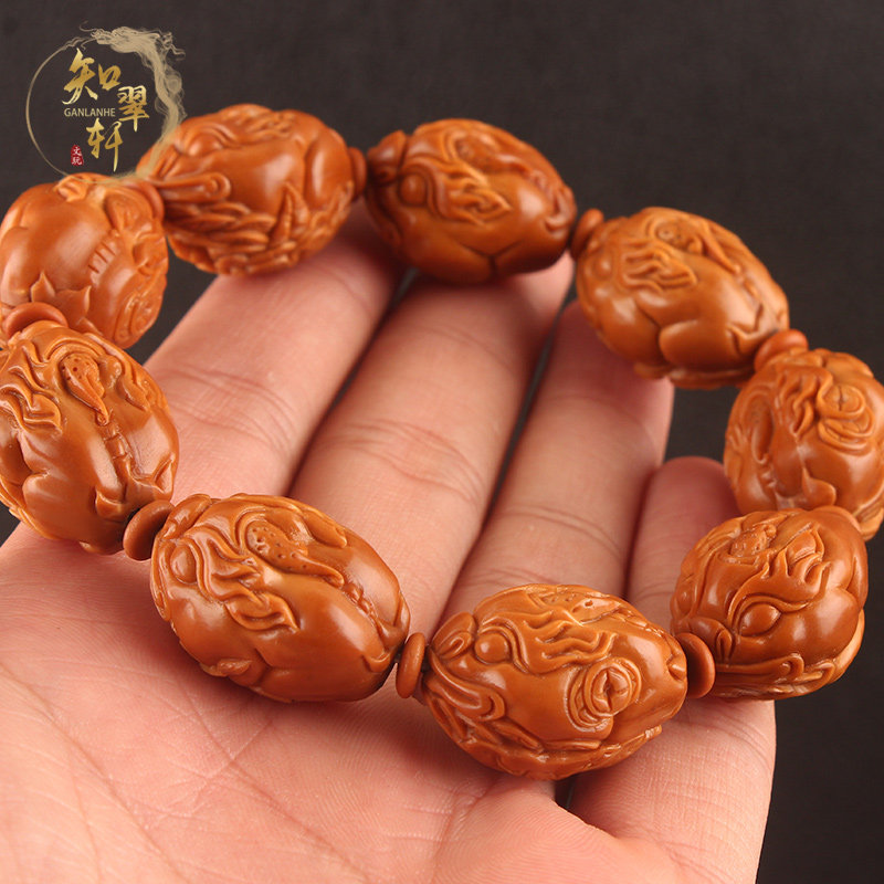 新品橄榄核手串苏工手工雕刻貔貅多年铁核橄榄胡胡文玩手錬手把件