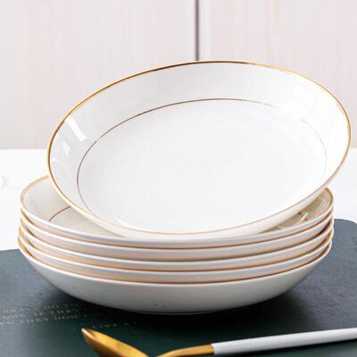 骨瓷盘子碟子碟子家用2022新创意金边陶瓷烹饪盘微波深盘可访问豪