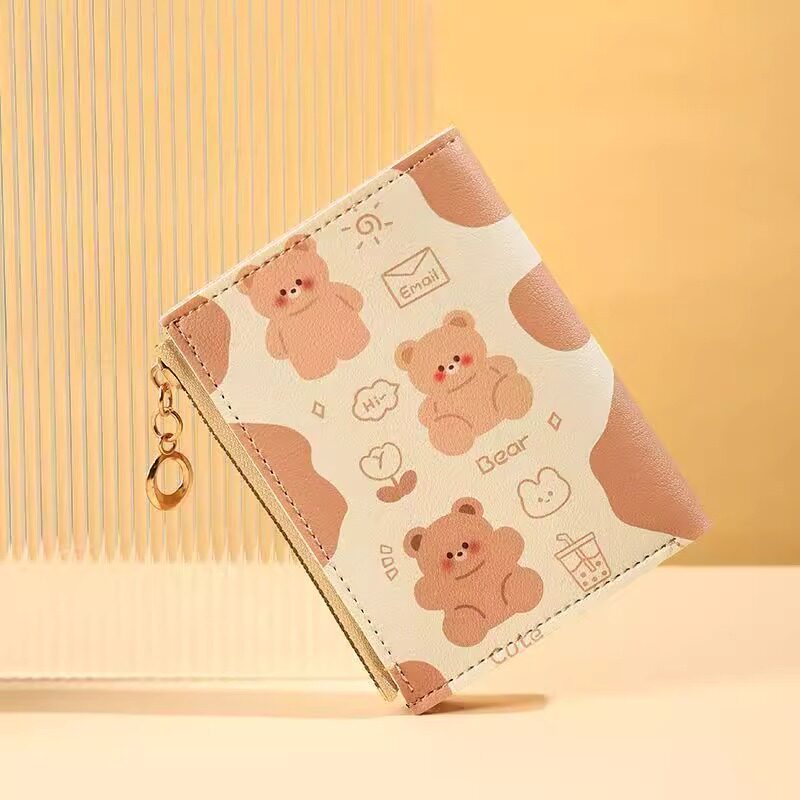 可爱小熊钱包女士新款卡通小清新学生零钱包多卡位卡包一体零钱包