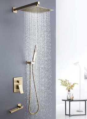 拉丝金嵌入墙式暗装淋浴花洒预埋盒全铜天幕雨淋喷头大淋浴AL2001