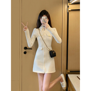 小香风连衣裙秋装女款2026年新款高级感气质修身显瘦针织裙子