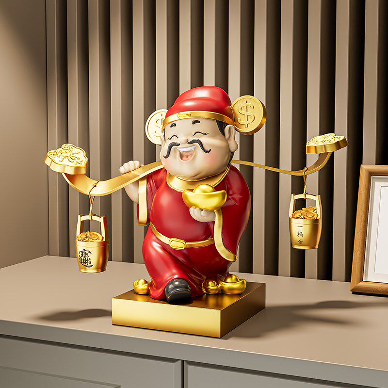 一桶金水晶元宝财神爷摆件送朋友店铺开业礼物前台装饰品乔迁礼品