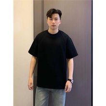 cleanfit黑色短款短袖男生短宽boxy版型t恤太空棉小领口插肩半袖