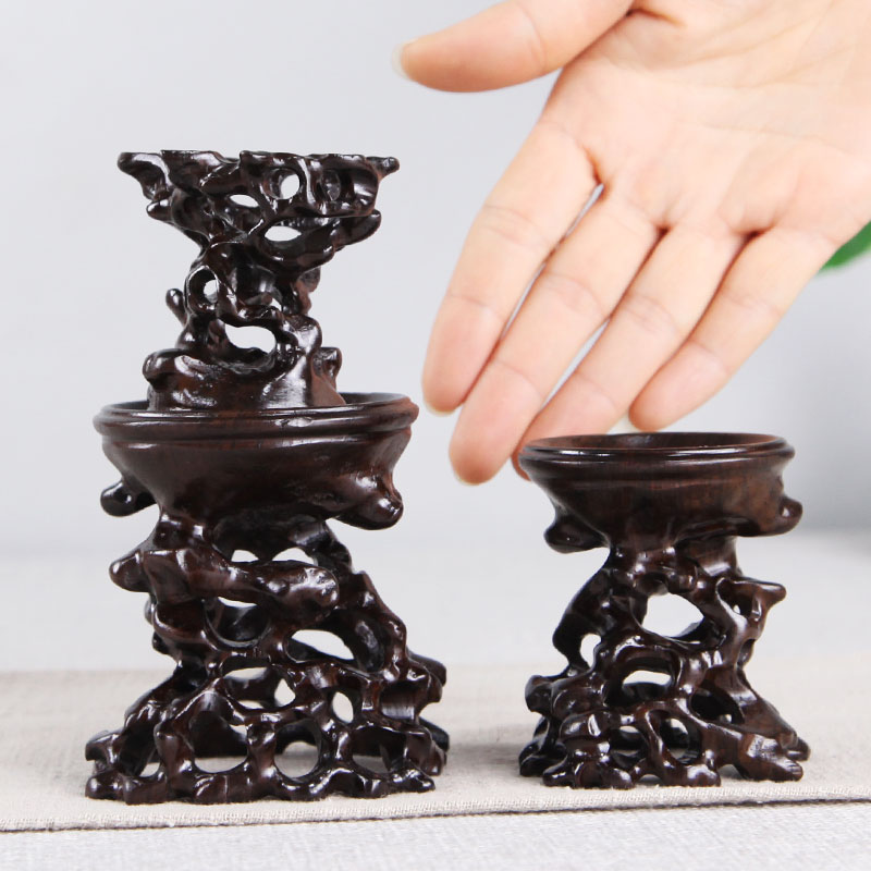 黑檀木实木根雕镂空根艺底座奇石头紫砂茶壶多肉微型盆景几架木托