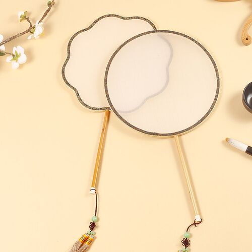 diy扇子空白团扇空白扇子苏州绢宫扇空白扇面书法绘画白色圆形