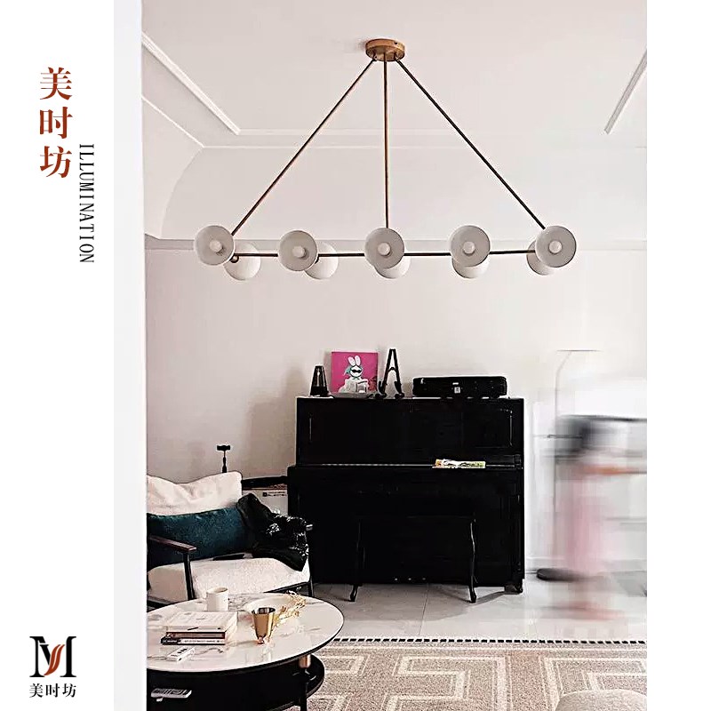 美式复古Trapeze 10黄铜一字餐厅吊灯法式别墅骨瓷设计师长条灯