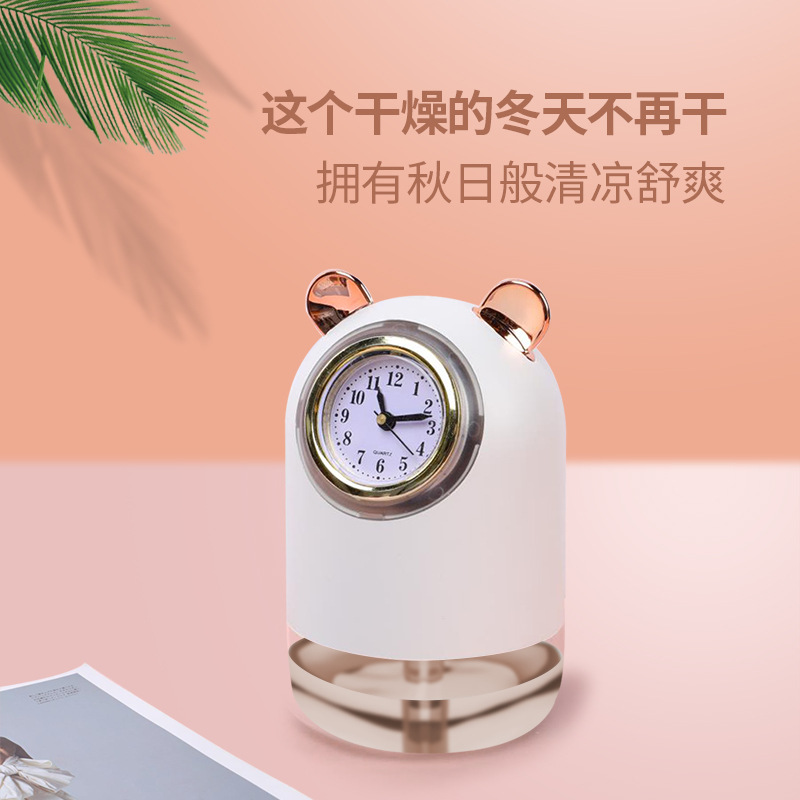 大雾量usb空气加湿器车载家用小型桌面萌宠时间时钟加湿器