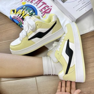 绯漾韩版浅黄拼色小众面包鞋女ins潮2025春季新款百搭学生板鞋子