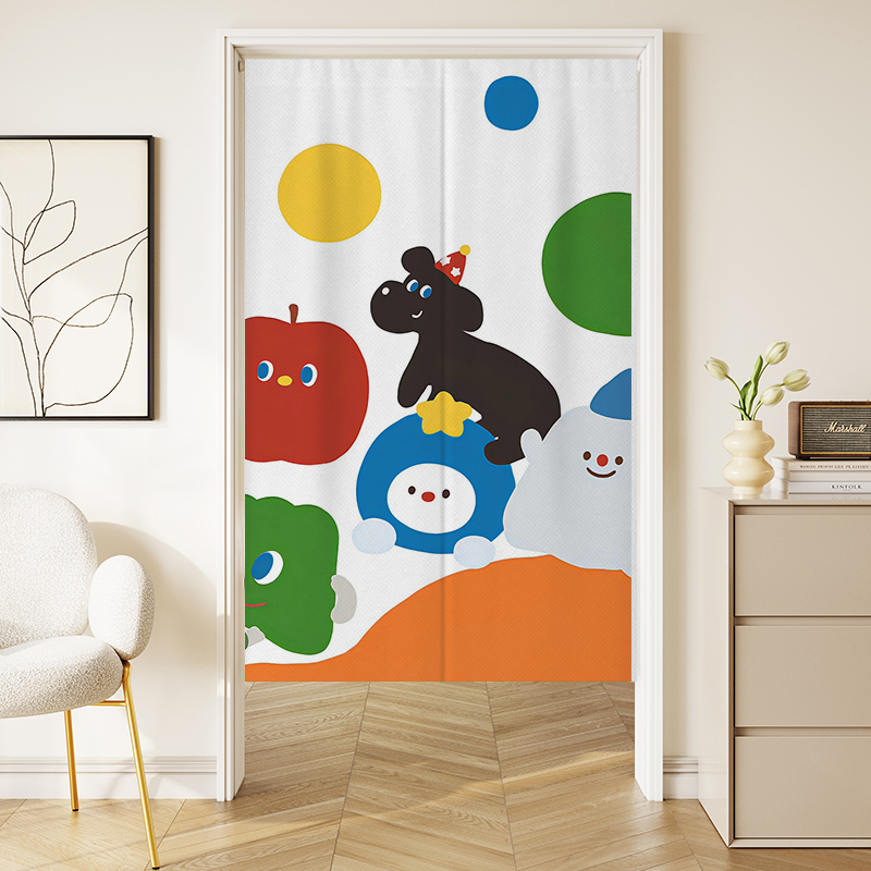 卡通可爱门帘隔断帘厨房卫生间遮挡布帘茶室卧室文字半截挂帘子