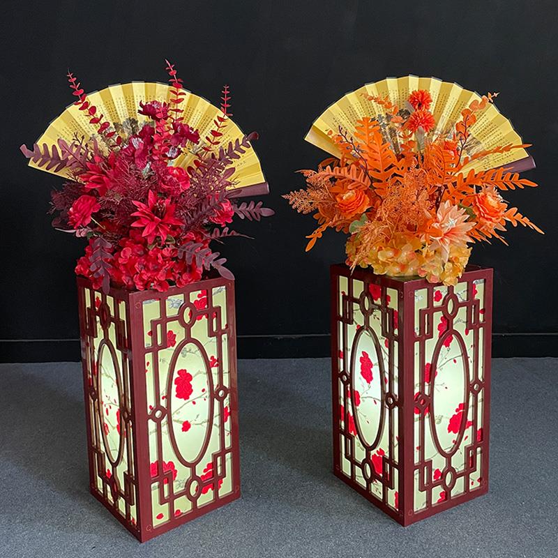 新款中式婚庆道具梅花路引中式婚礼舞台现场场景布置方柱路引摆件