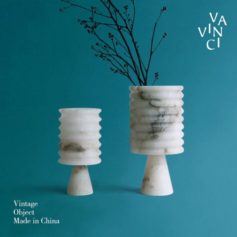 梵其侘寂风天然石材创意花瓶摆件北欧样板房玄关桌面干花插花花器