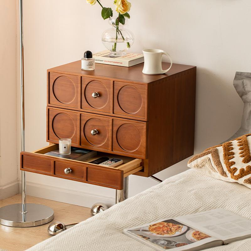 莱陌|复古实木中古边柜升降旋转床头柜床边收纳家用卧室沙发斗柜