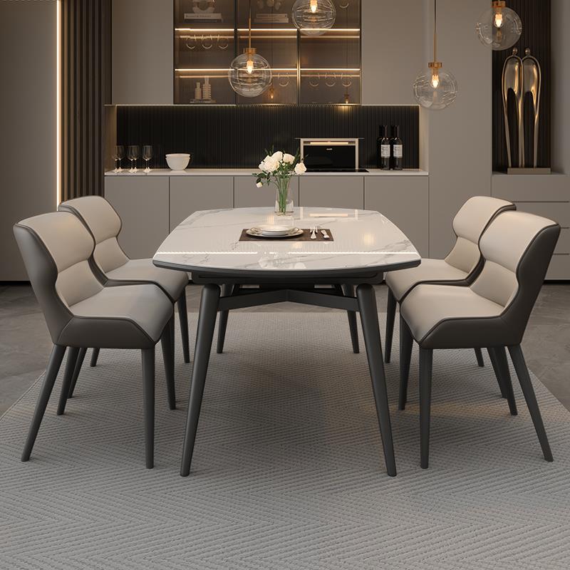 实木可伸缩岩板餐桌圆形可折叠家用轻奢现代简约实用小户型餐桌椅