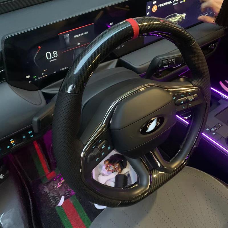 适用22款蒙迪欧 EVOS方向盘套手缝全包围防滑透气碳纤维内饰改装