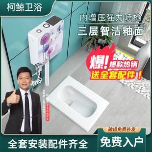 蹲坑式 家用陶瓷蹲便器冲水箱整套装 卫生间大便器防臭便池蹲厕便盆