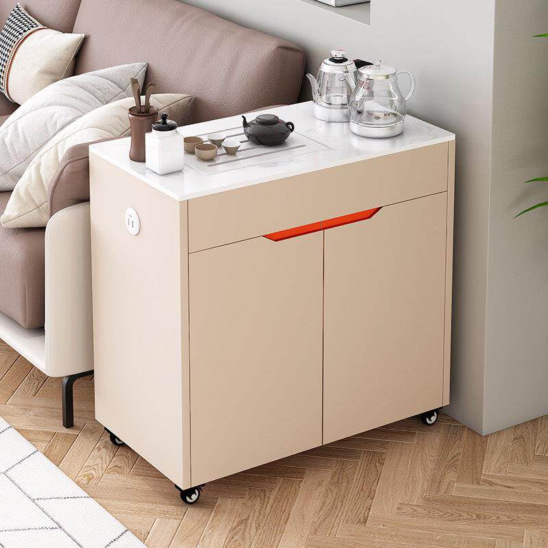 可移动沙发边几家用客厅烧水茶台轻奢多功能岩板茶桌夹缝储物柜子