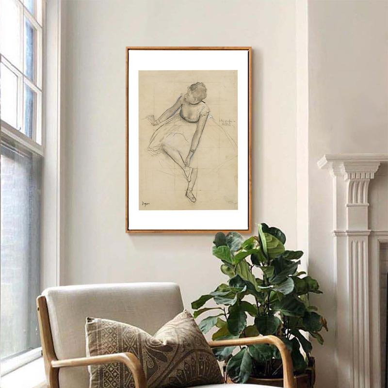 二狗姑娘 德加芭蕾舞者素描3幅 简约现代客厅饭厅装饰画 画挂画