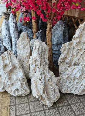 假石头景观石米白色玻璃钢石头仿真工艺酒店园林庭院假山造景摆件