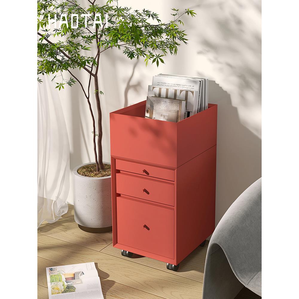 烤漆沙发边柜边几意式极简带轮收纳抽屉办公整理书储物箱文件斗柜