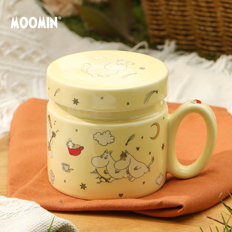 姆明花茶杯带盖陶瓷马克杯