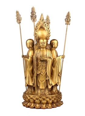 纯黄铜地藏王菩萨摆件九华山四面地藏王家居客厅供奉办公桌装饰