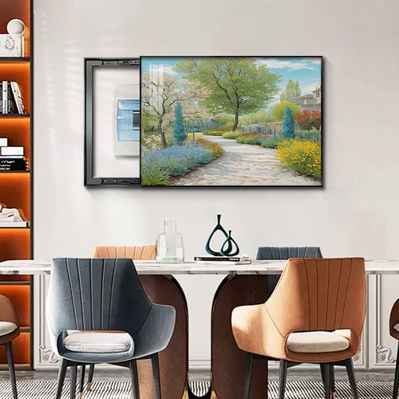 莫奈花园油画电表箱装q饰画轻奢高级感遮挡配电箱电闸盒挂画免打