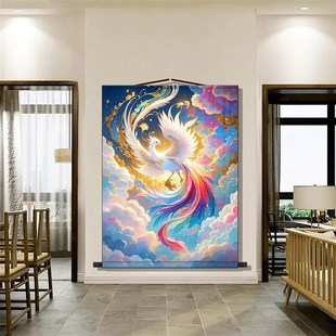 沙发背景墙挂画神鸟凤凰图正对门玄关装饰画百鸟朝凤酒店饭店高清