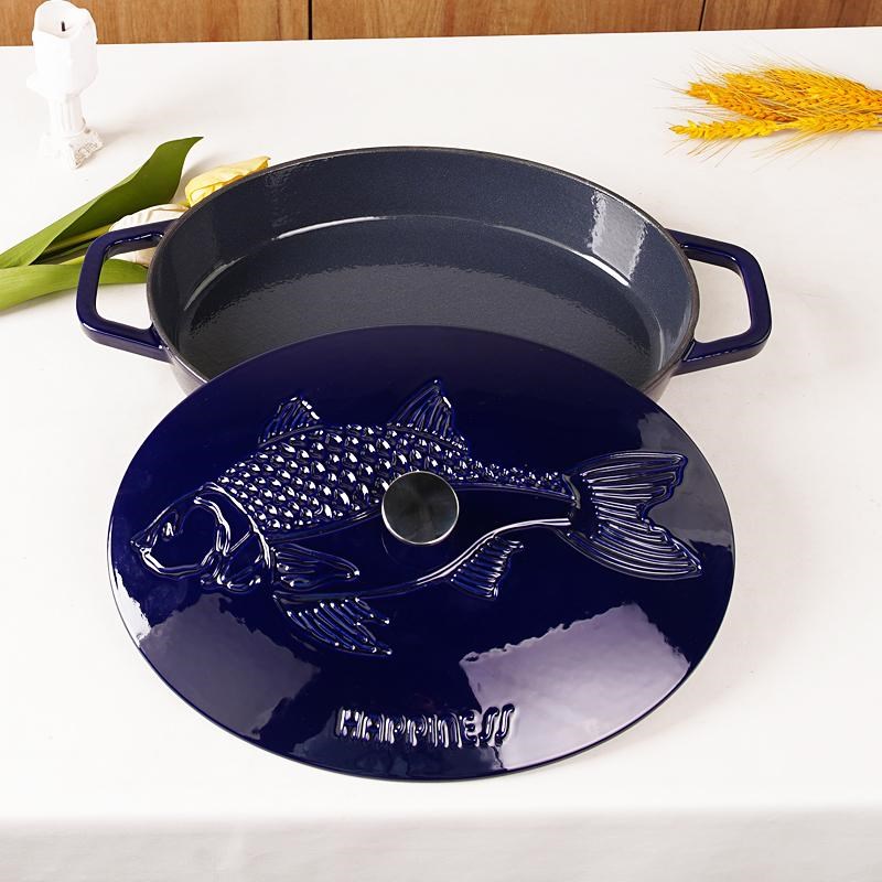 小幸福珐琅锅32cm鱼锅海鲜炖E烧焖锅家用多功能无涂层珐琅锅