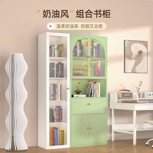 家用铁艺书柜家用落地储物带柜0988客厅防尘纳多层书收架展示柜玻