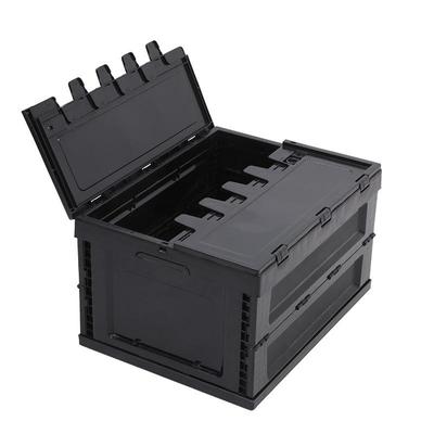 黑色折叠式物流中转周转箱塑料加厚带盖折叠箱长方形EU折叠箱