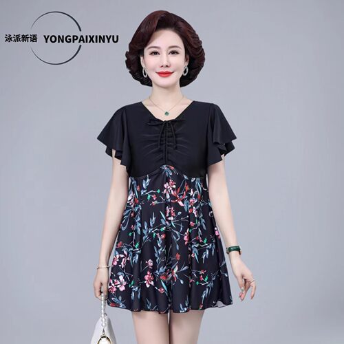 中老年大码分体遮肚显瘦泳衣