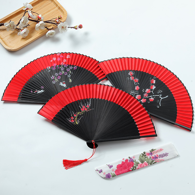女扇折扇红色中国风古风旗袍走秀女折叠扇舞蹈跳舞折扇易开合梅花
