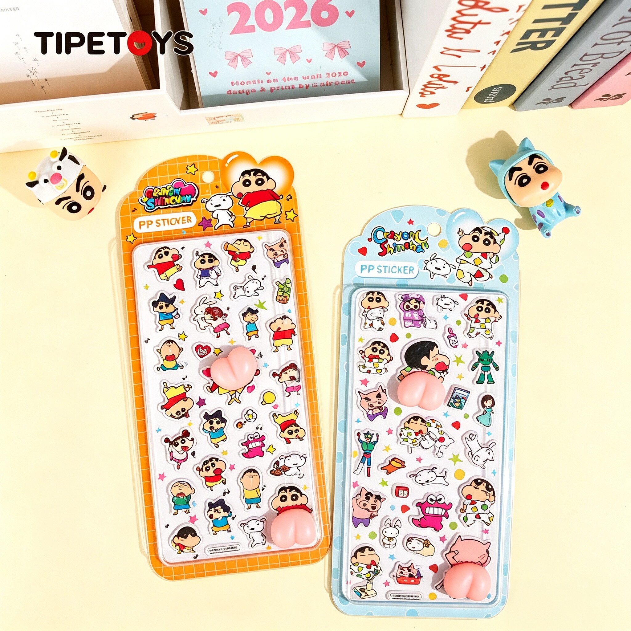 TIPETOYS官方正版蜡笔小新屁屁贴纸3D立体软萌卡通解压捏捏乐儿童玩具手机水杯平板diy装饰防水贴画
