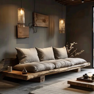 极简主义Wabi-Sabi美学Wabi-Sabi风格地板沙发垫下高密度海绵实木