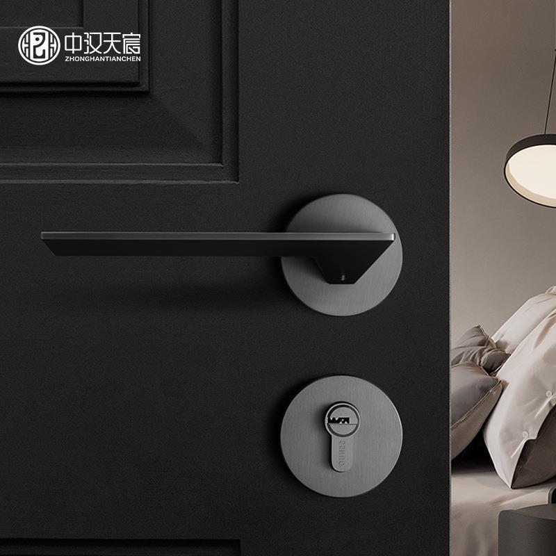 中汉天宸门锁室内卧室现代灰色分体房间简约房门锁静音实木门锁具