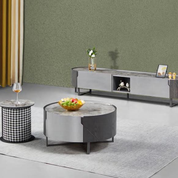 设计师极简岩板大小圆茶几现代简约小户型电视柜组合储物地柜客厅