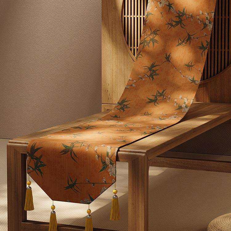 新中式茶席桌旗中古风茶桌垫布茶台长条茶桌布茶几轻奢茶旗布